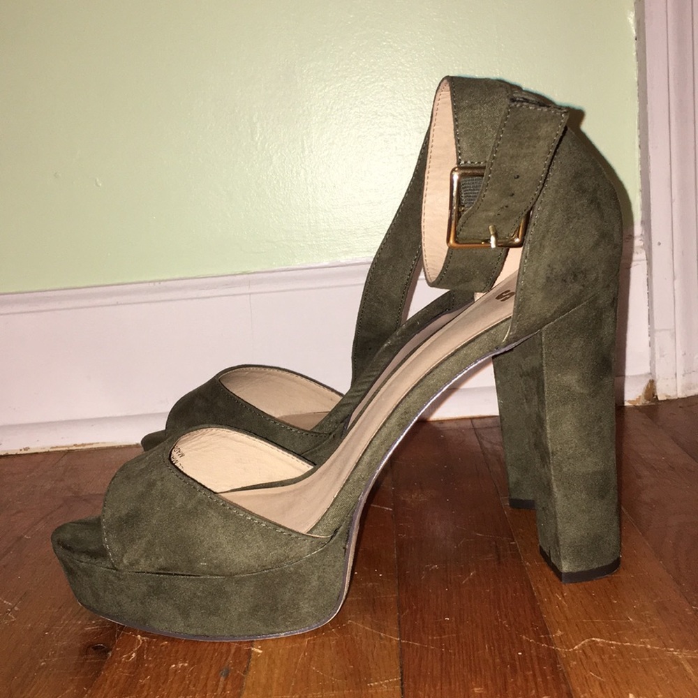 suede olive green heels